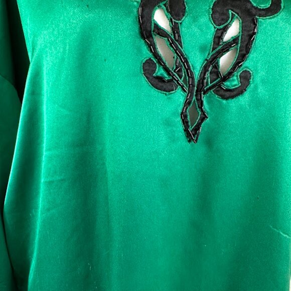 Vintage Victoria's Secret Emerald Green Black Embellished Caftan Night Gown M - Picture 5 of 12